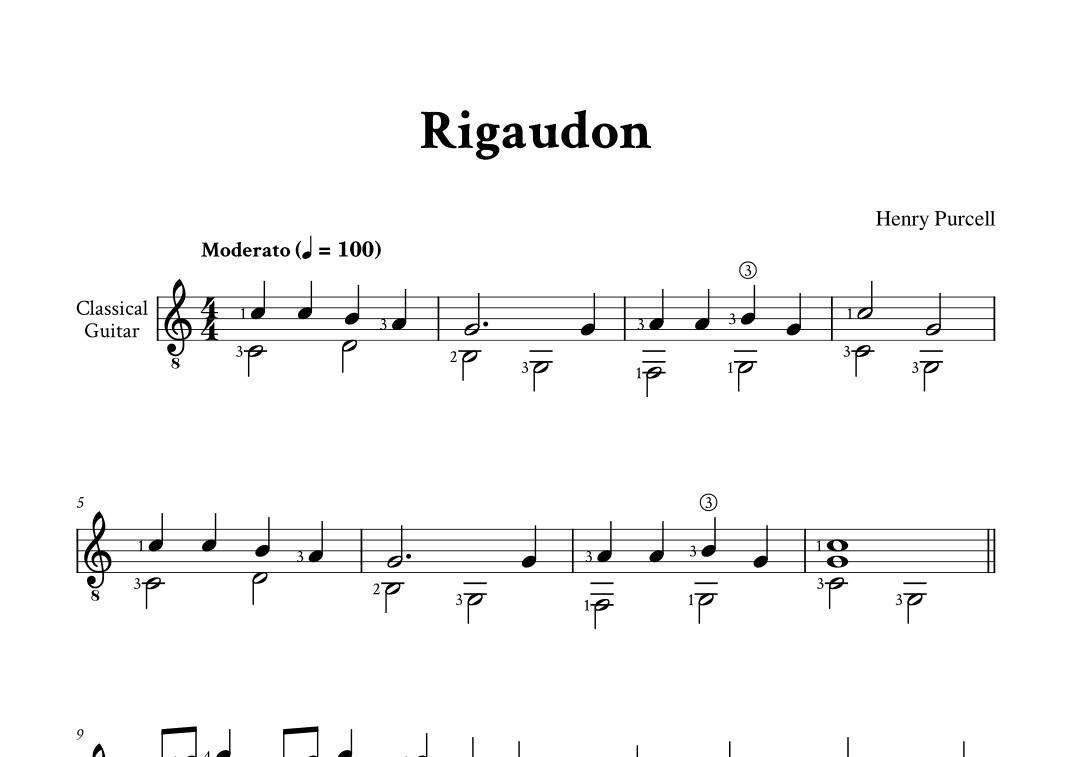 Rigaudon - Classical Guitar (C Major) (arr. Yuri Noronha)