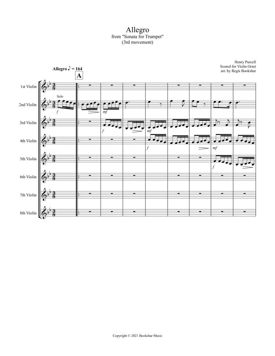 Allegro (from "Sonata for Trumpet") (Bb) (Violin Octet) (arr. Regis Bookshar)