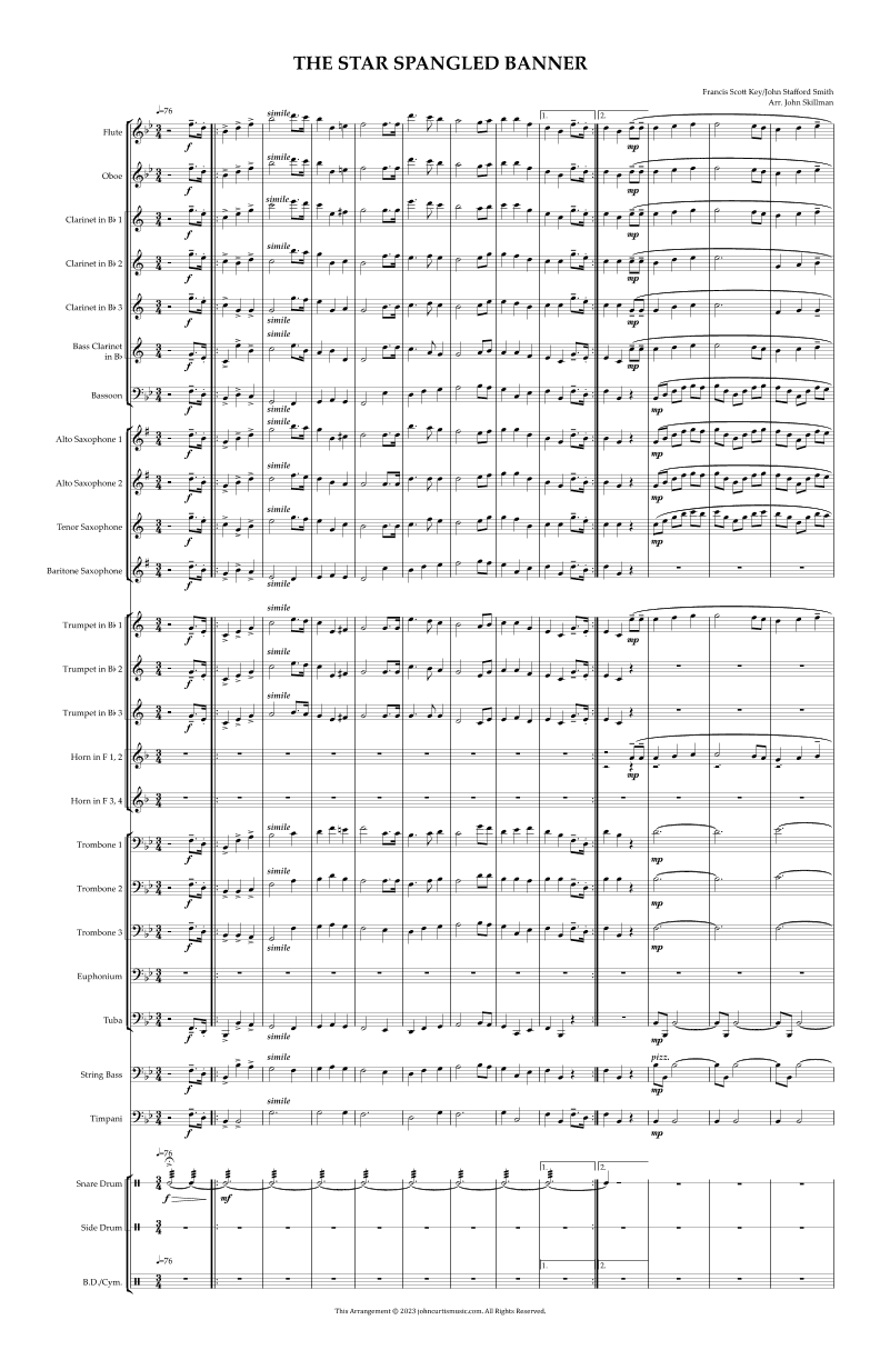 The Star Spangled Banner - Score Only (arr. John C Skillman)