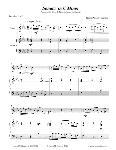 Telemann: Sonata in C Minor for Oboe & Piano (arr. James M. Guthrie, ASCAP)