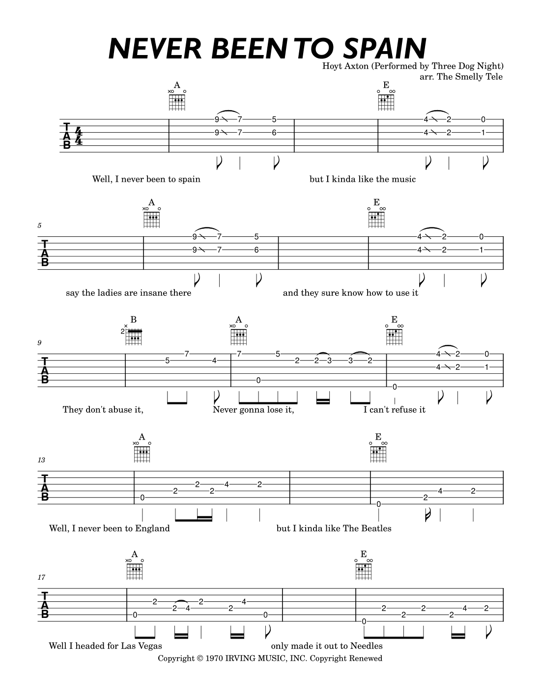 Never Been To Spain (arr. The Smelly Tele)