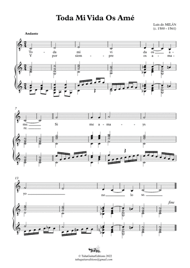 MILAN, Luis de - Toda Mi Vida os Ame´ (arr. Pedro Rocha)