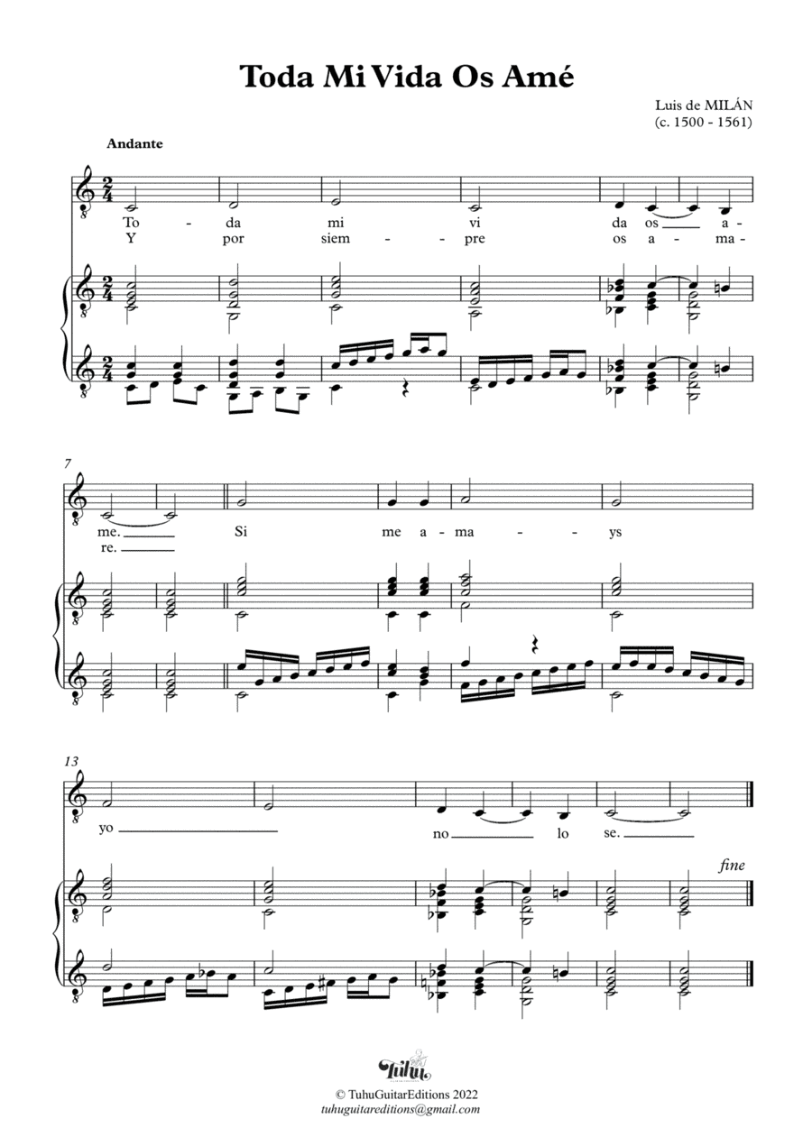 MILAN, Luis de - Toda Mi Vida os Ame´ (arr. Pedro Rocha)