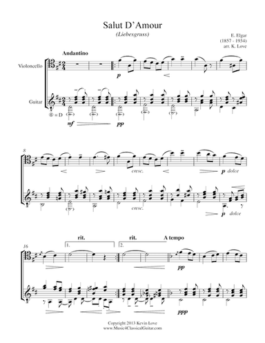Salut D'Amour (Cello and Guitar) - Score and Parts (arr. Kevin Love)