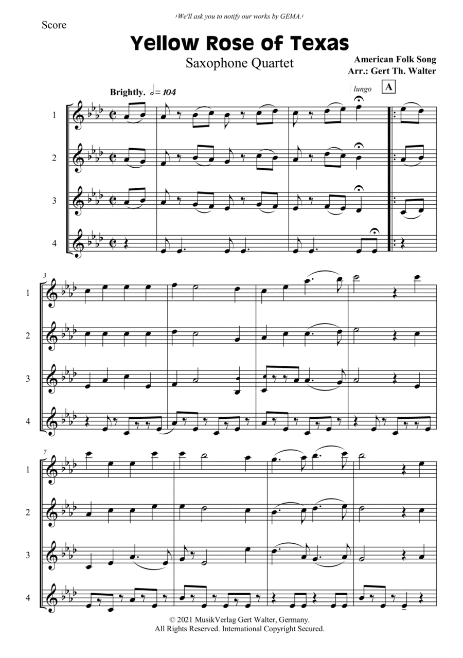Yellow Rose of Texas (arr. Gert Th. Walter)