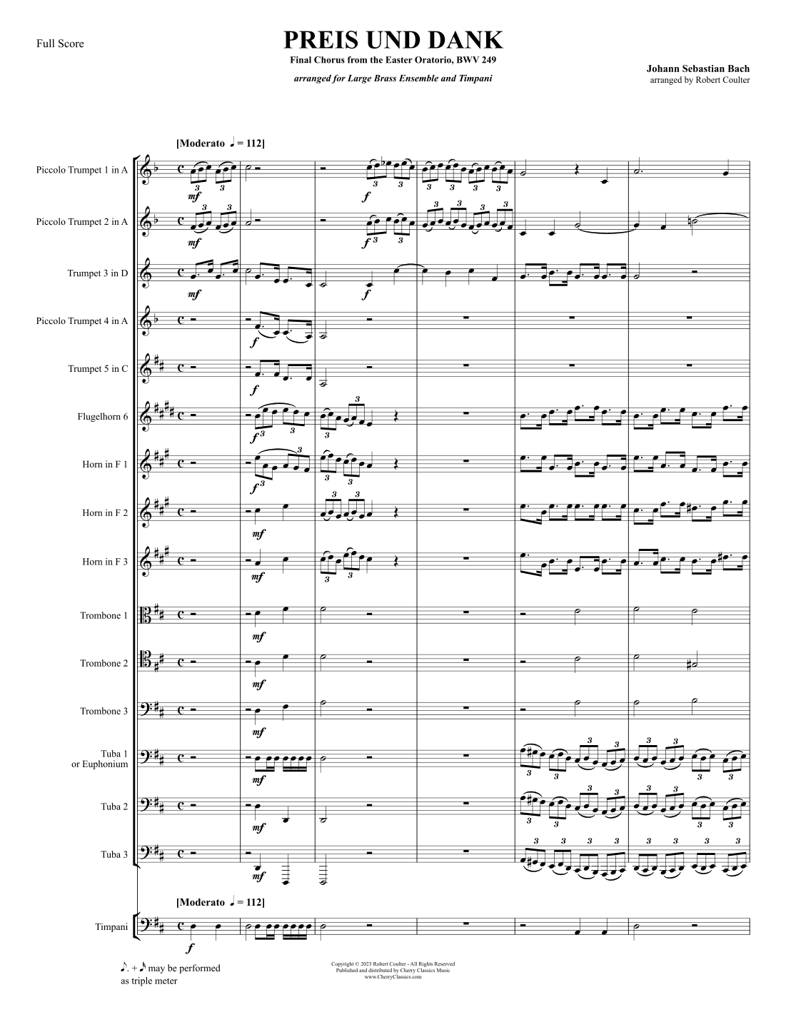 Preis und Dank, Final Chorus from the Easter Oratorio BWV 249 for Brass Ensemble and Timpani (arr. Robert Coulter)