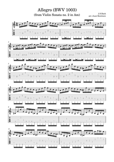 J.S. Bach: Allegro BWV 1003, from Violin sonata no. 2 in Am (Adaptation for Electric Guitar) (arr. Jussi Kontinen)