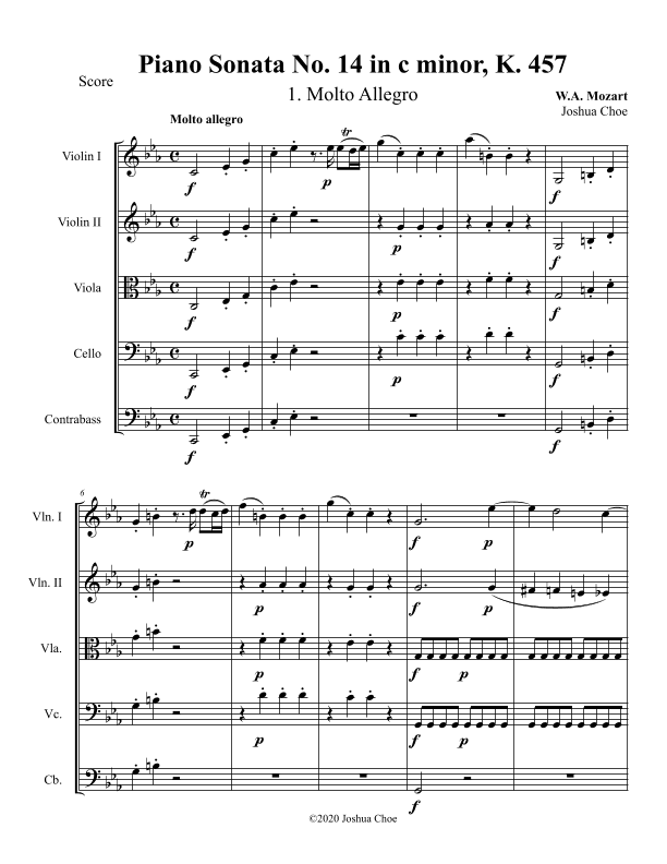 Piano Sonata No. 14, Movement 1 (arr. Joshua Choe)