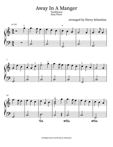 Away in A Manger ( C major) Easy Piano (arr. Harry Sebastian)