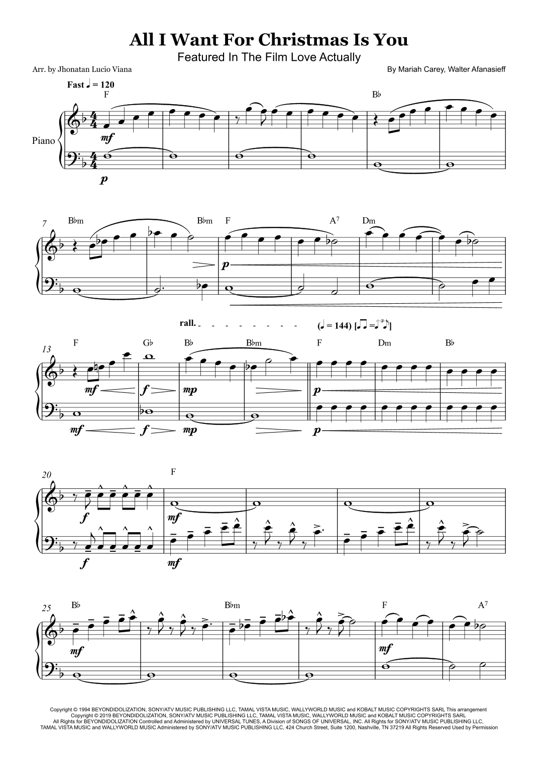 All I Want For Christmas Is You (arr. Jhonatan Lucio Viana)