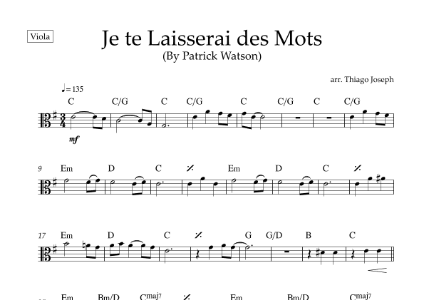 Je Te Laisserai Des Mots (arr. Thiago Joseph)