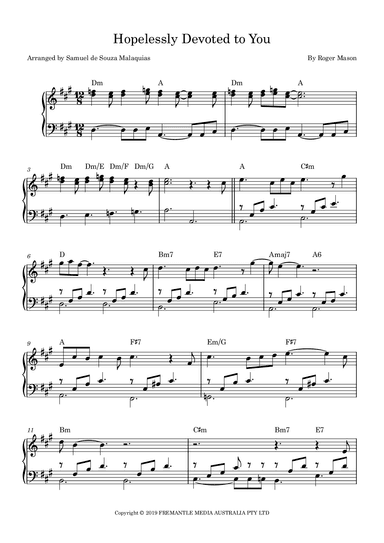 Olivia Newton-john: Hopelessly Devoted To You (the (arr. SAMUEL DE SOUZA MALAQUIAS)