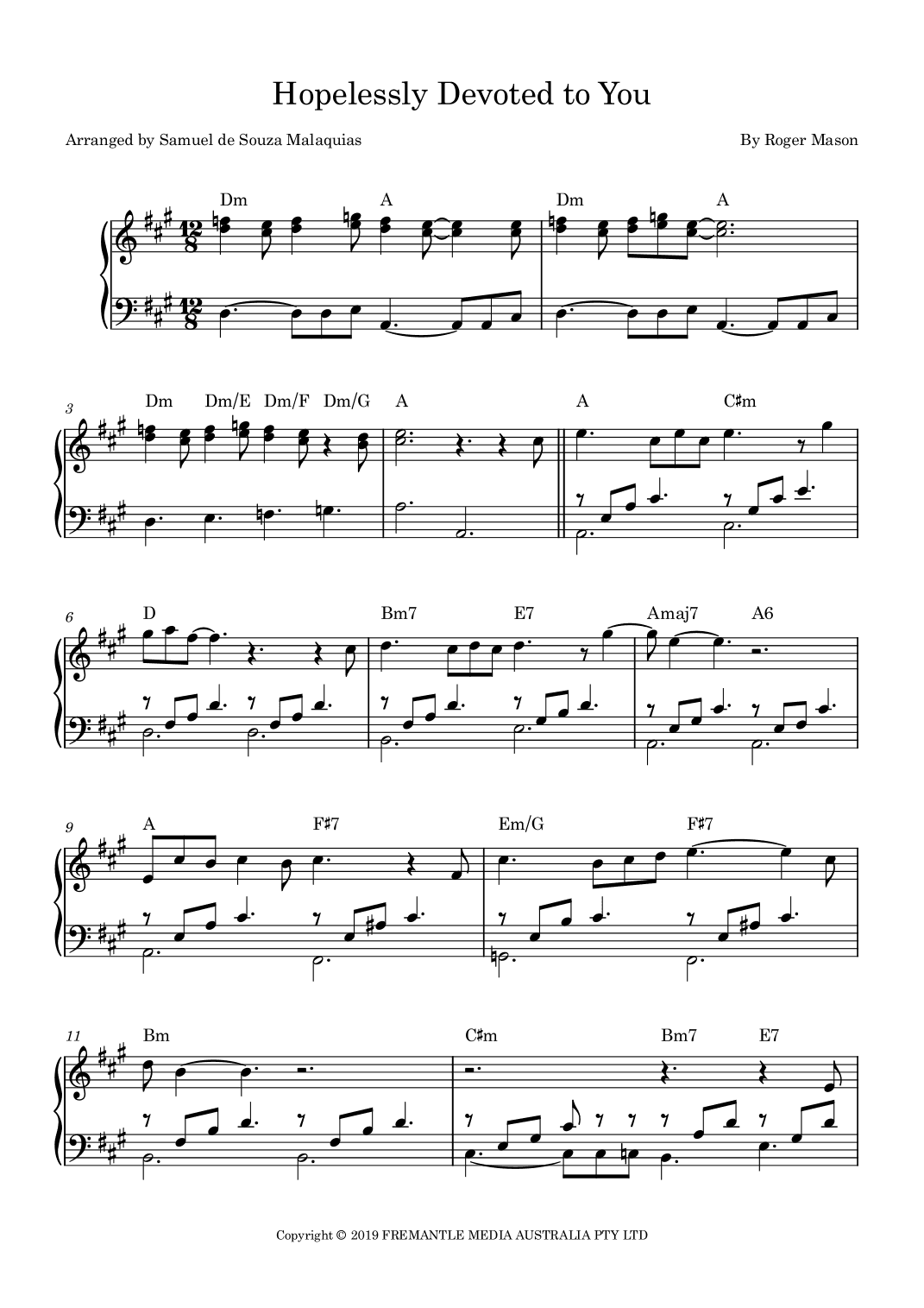 Olivia Newton-john: Hopelessly Devoted To You (the (arr. SAMUEL DE SOUZA MALAQUIAS)