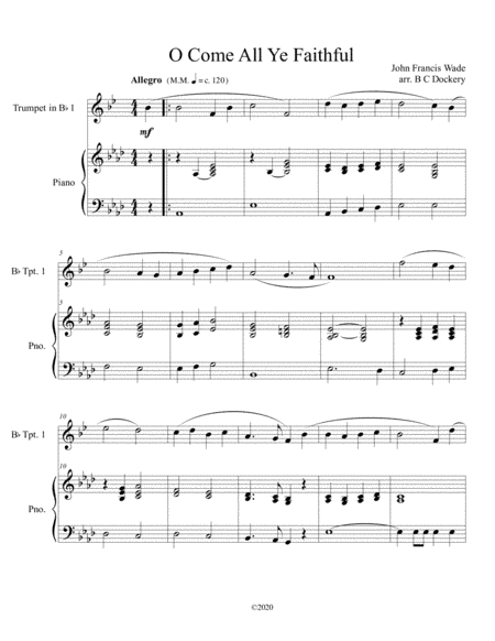 O Come All Ye Faithful (trumpet solo) with optional piano accompaniment (arr. B C Dockery)