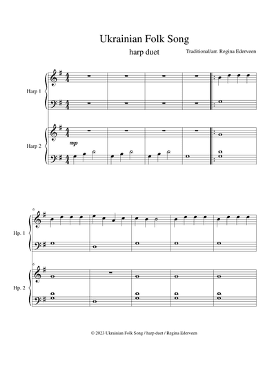 Ukrainian Folk Song - harp beginner duet ensemble 2 harps