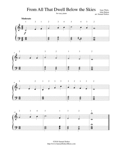 From All That Dwell Below the Skies - for easy piano (arr. Samuel Stokes)