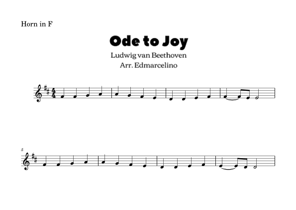 Ode to Joy - Eeasy to Horn in F (arr. Edmarcelino)
