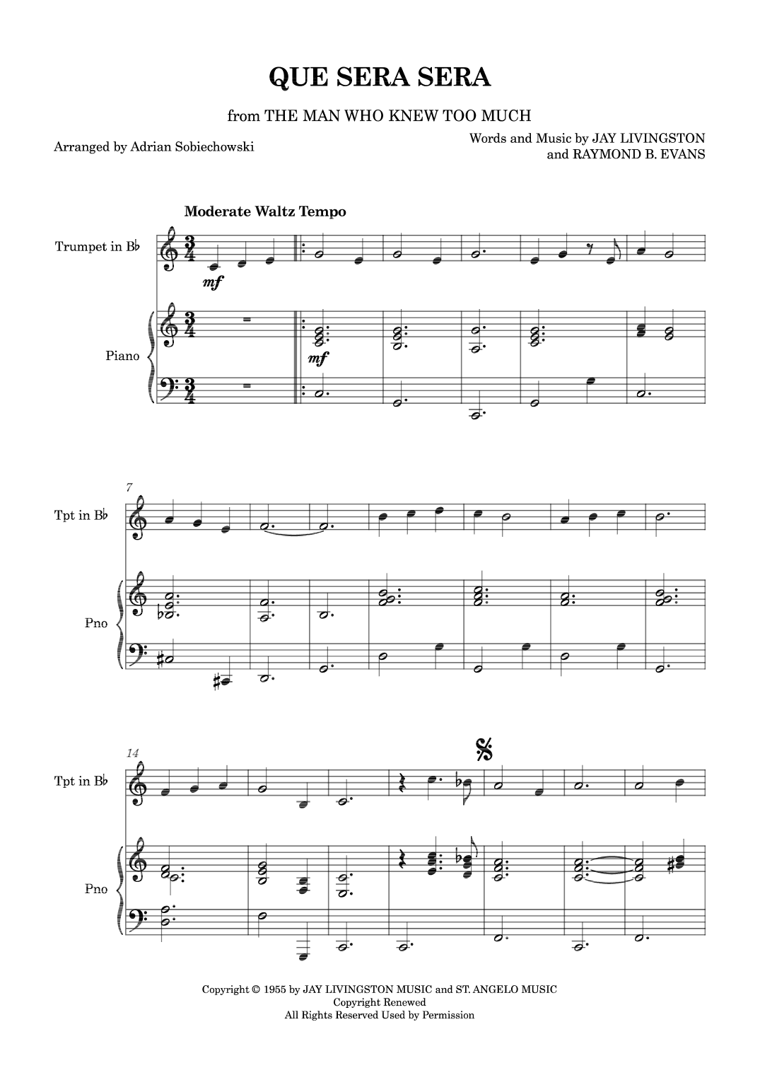 Que Sera, Sera (whatever Will Be, Will Be) (arr. Adrian Sobiechowski)