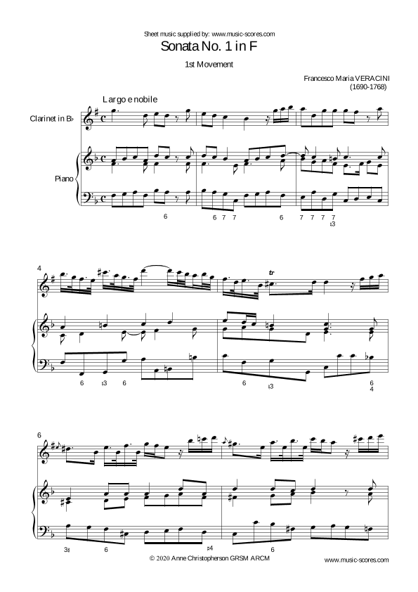 Veracini Largo - Clarinet and Piano (arr. Anne Christopherson GRSM ARCM)