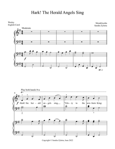 Hark! The Herald Angels Sing (elementary piano with optional duet) (arr. Sandra Zylstra)
