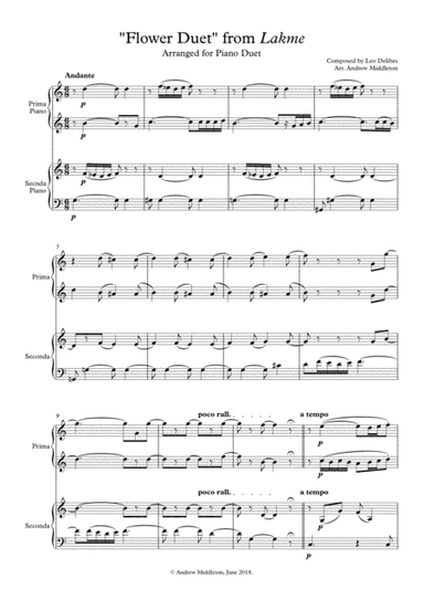 "Flower Duet" from Lake for Piano Duet (arr. Andrew Middleton)