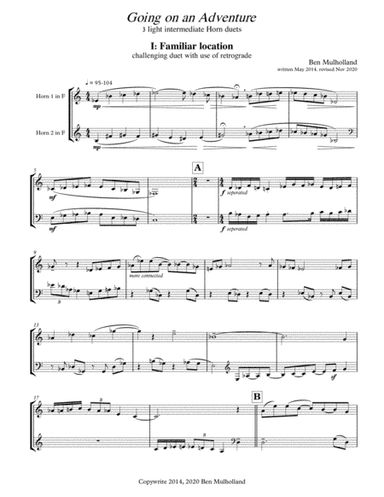 Going on an Adventure: 3 light intermediate duets for Horn