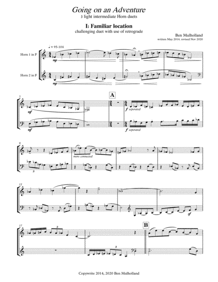 Going on an Adventure: 3 light intermediate duets for Horn