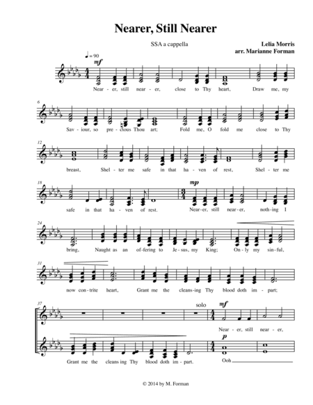 Nearer, Still Nearer (SSA) (arr. Marianne Forman)