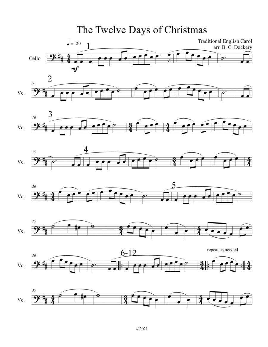 The Twelve Days of Christmas (Cello Solo) (arr. B. C. Dockery)