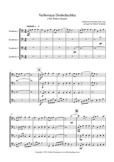 Verbovaya Doshchechka ('The Willow Board') - Ukrainian Folk Song - Trombone Quartet (arr. Robert Steadman)