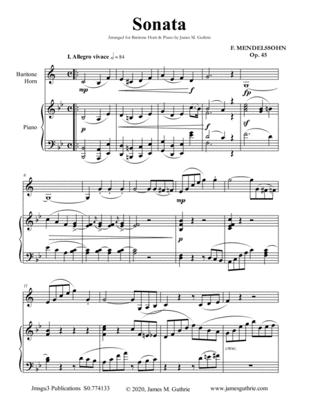 Mendelssohn: Sonata Op. 45 for Baritone Horn & Piano (arr. James Guthrie, ASCAP)
