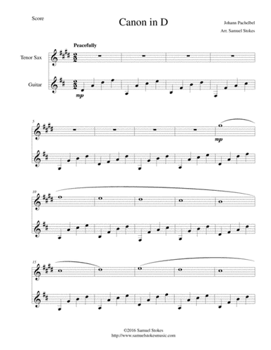 Pachelbel's Canon in D - for Bb tenor sax and guitar (arr. Samuel Stokes)