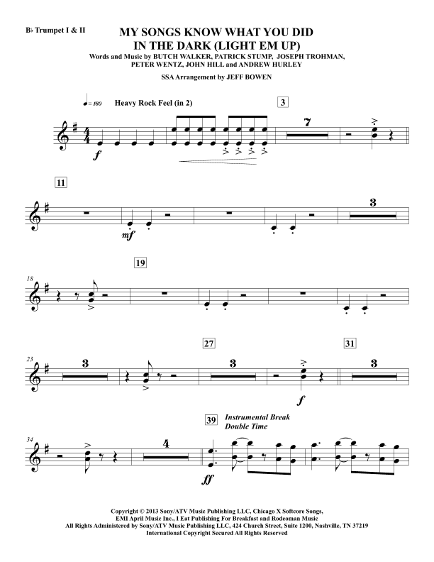 My Songs Know What You Did In The Dark (light Em Up) (arr. Jeffrey Bowen)
