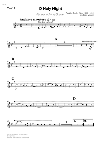O Holy Night - Piano Quintet (Individual Parts) (arr. César Madeira)