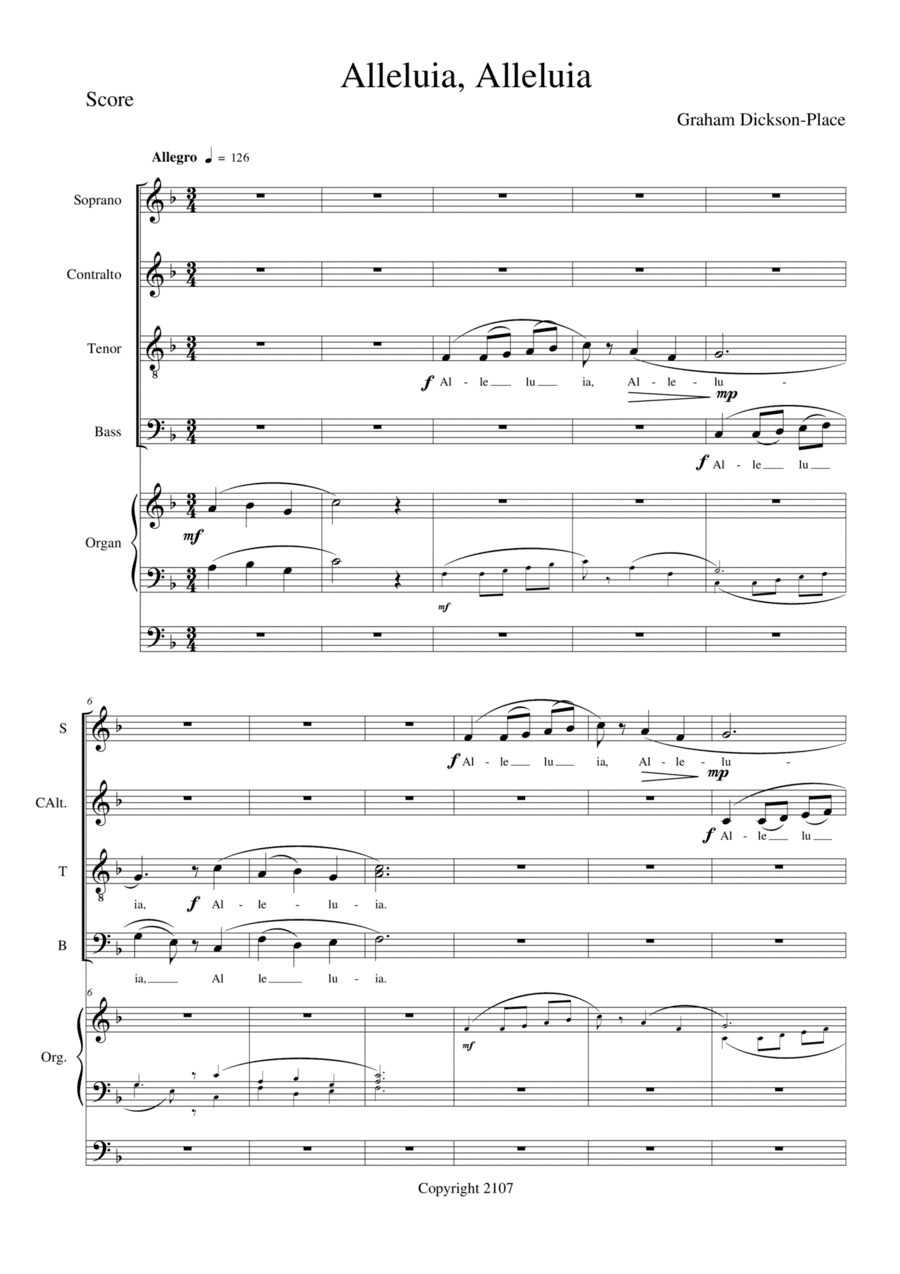 Alleluia, Alleluia. A simple but majestic Alleluia for the Christian mass. Composed by Graham Dickso