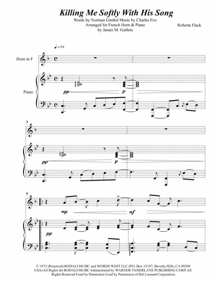 Killing Me Softly With His Song (arr. James M. Guthrie)
