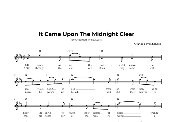It Came Upon The Midnight Clear (Key of D Major) (arr. R. Salvario)
