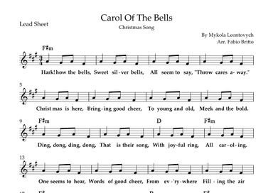 Carol Of The Bells (Christmas Song) Lead Sheet in A/F#m (arr. Fabio Britto)