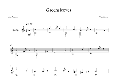 Greensleeves - Guitar Sheet Music Arrangement (arr. Arezzo Music)