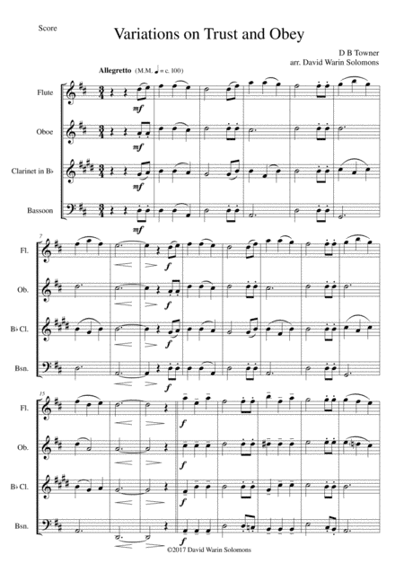 Variations on Trust and Obey for Wind Quartet (arr. David Warin Solomons)