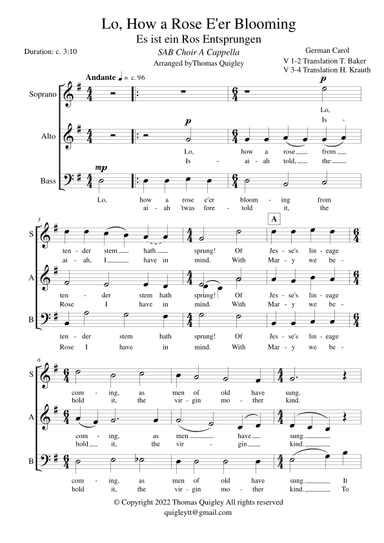 Lo, How a Rose E'er Blooming (SAB A Cappella) (arr. Thomas Quigley)