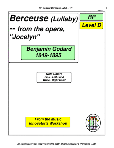 Berceuse  (Lullaby) -- From the Opera, "Jocelyn" - (Key Map Tablature) (arr. John M. Honeycutt)