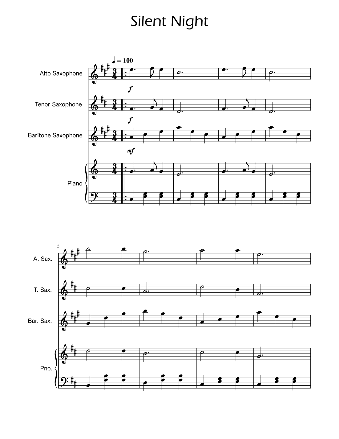 Silent Night - Sax Trio w/ Piano (arr. Ygor Nunes)