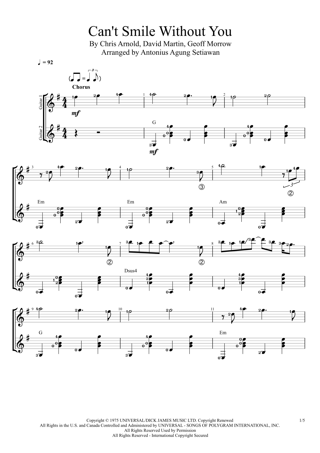 Can't Smile Without You (arr. Antonius Agung Setiawan)
