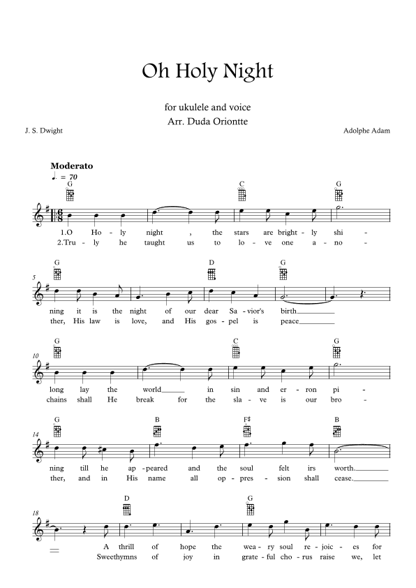 Oh Holy Night (G major - TABS - with lyrics) (arr. Duda Oriontte)