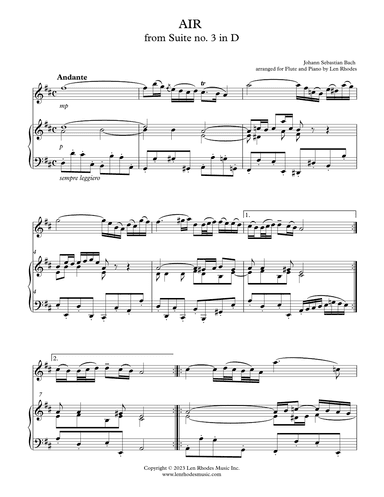 Bach - Air from Suite no. 3 in D, for flute and piano (arr. Len Rhodes)