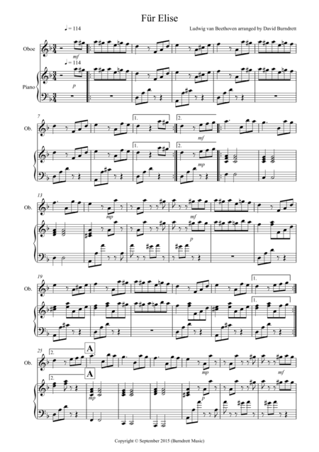 Fur Elise for Oboe and Piano (arr. David Burndrett)