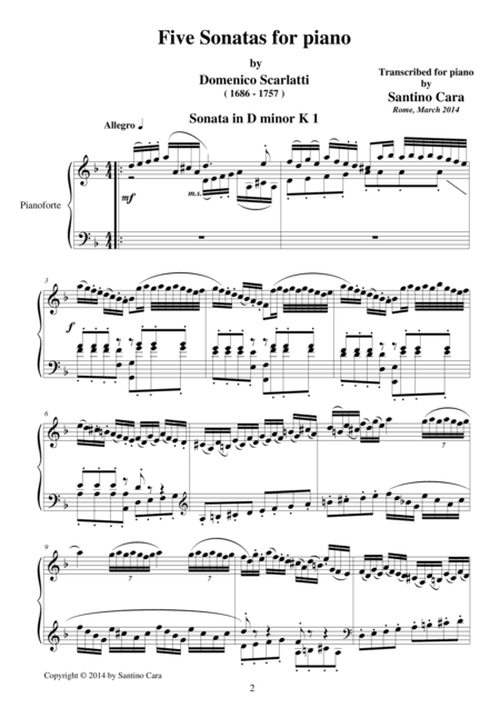 Five Sonatas for piano by Domenico Scarlatti (arr. Santino Cara)
