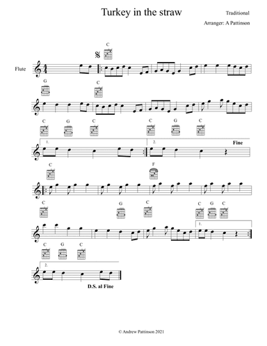 Turkey in the straw for easy flute (arr. Andrew Pattinson)