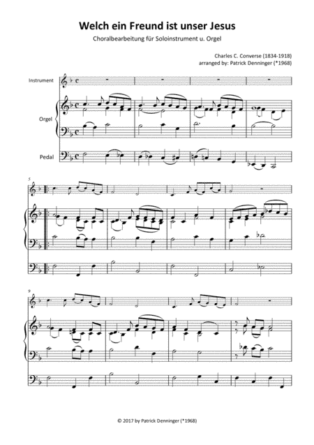 What a friend we have in Jesus - Welch ein Freund ist unser Jesus C-Instrument u. Orgel (arr. Patrick Denninger (*1968))